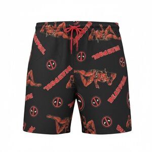 Bioworld Marvel Deadpool Swim Trunks Men's 7" Shorts Drawstring Sz XL NWT
